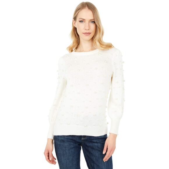 LILLY PULITZER Ginny Pearl Sweater Coconut Ocean White Sz S $158 {G25}
